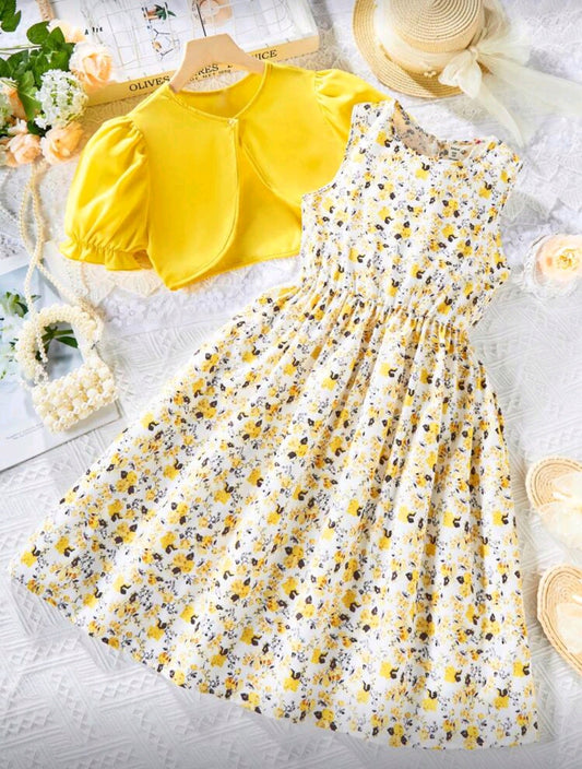 Vestido sin mangas floral + saquito