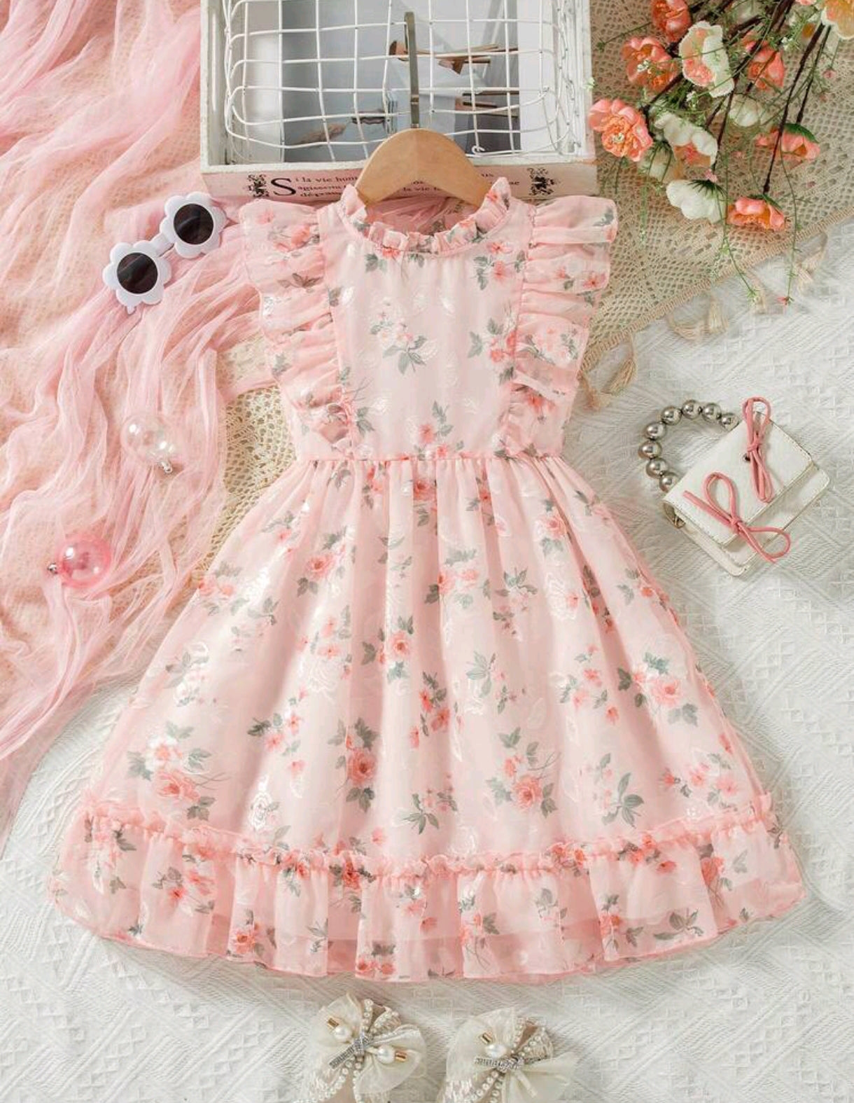 Vestido sin mangas Floral rosa
