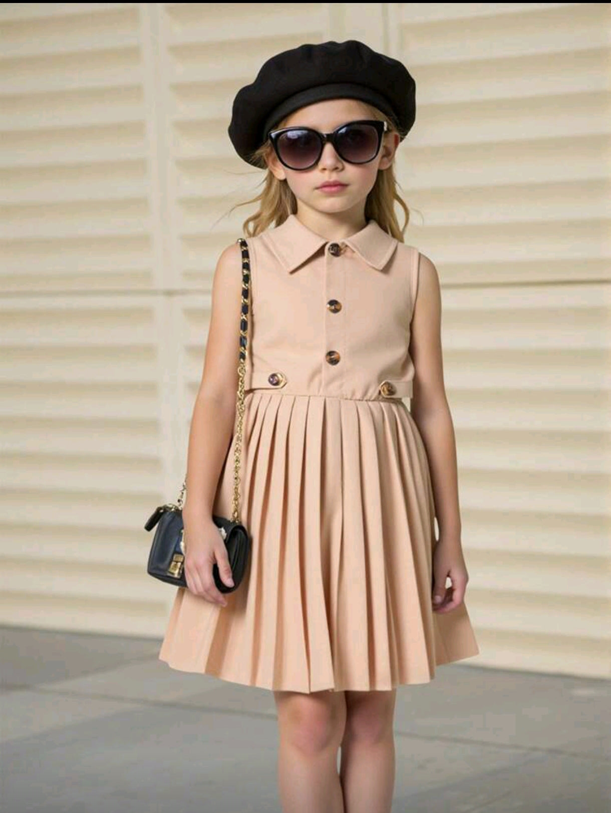 Vestido sin manga, con botones, plisado