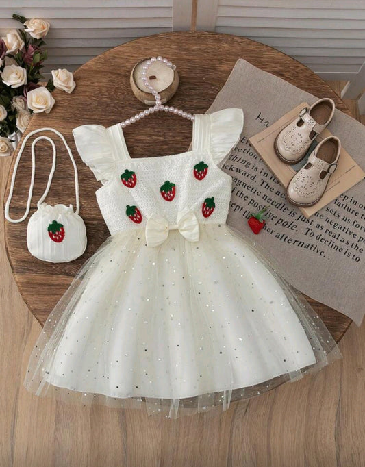 Vestido con bordados y tul con brillos