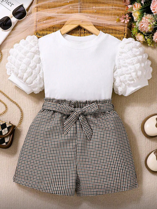 Blusa mangas abullonadas + short con cinto