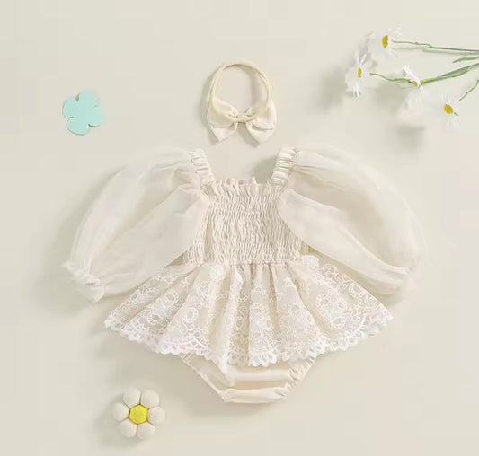 Body vestido con mangas abullonadas y diseño de flores
