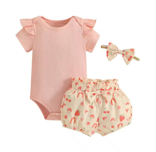 Body de algodón+ short floral + diadema