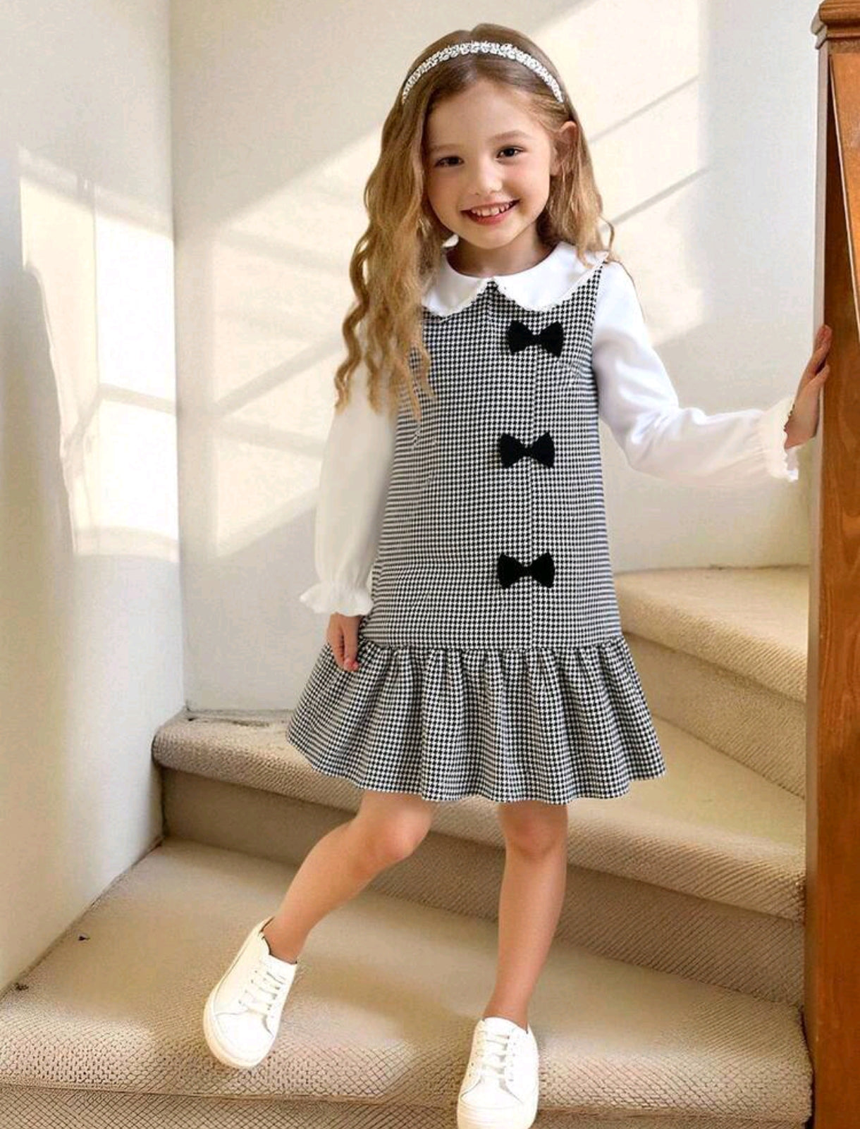 Vestido Chic mangas largas a cuadro
