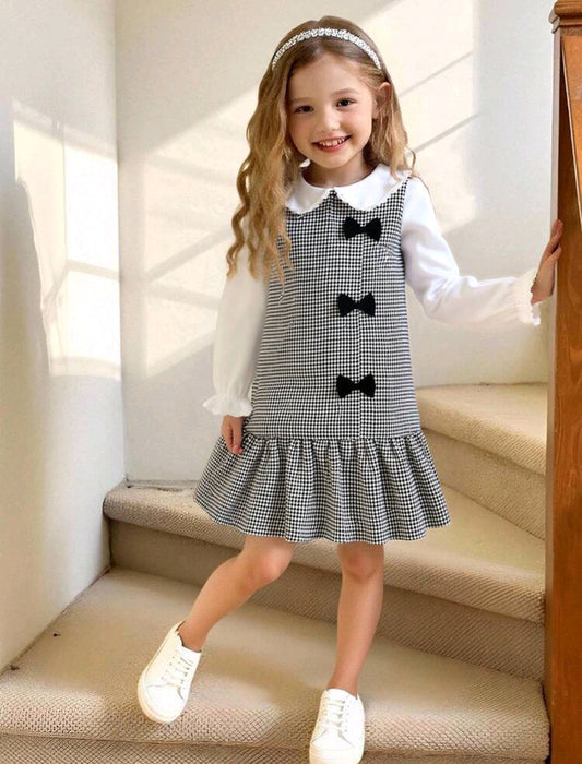 Vestido Chic mangas largas a cuadro