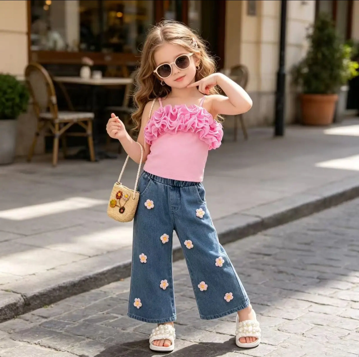 Blusita de tiritas + pantalón con flores