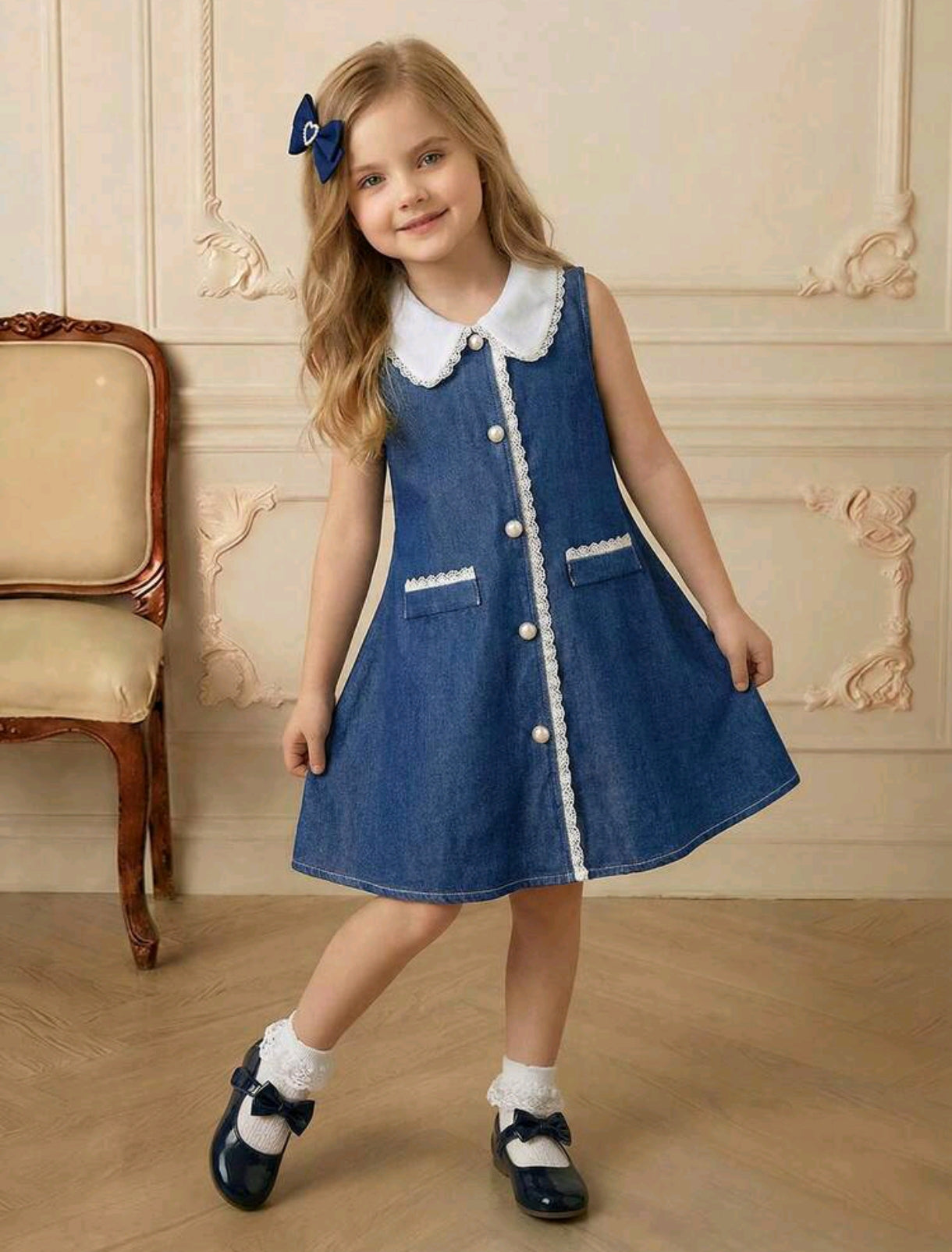 Vestido sin mangas con cuello y botones de perlas