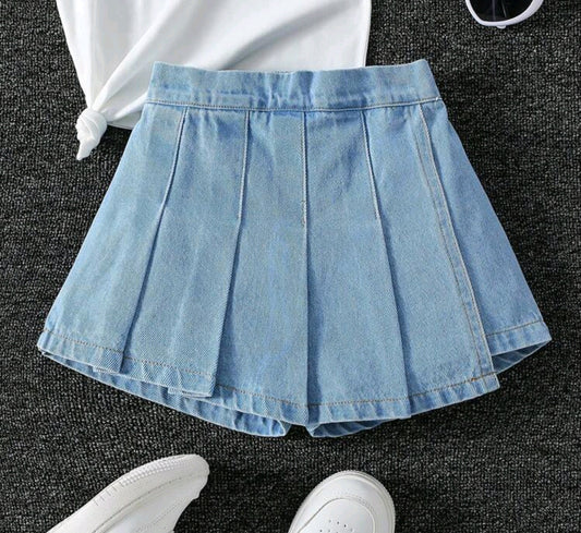 Short pollera de Jeans plisado