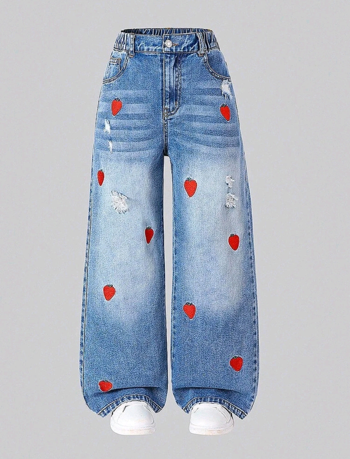 Pantalón de Jeans Preadolescente con bordados de fresas