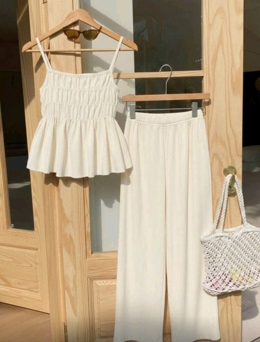 blusa de tiritas plisado + pantalona