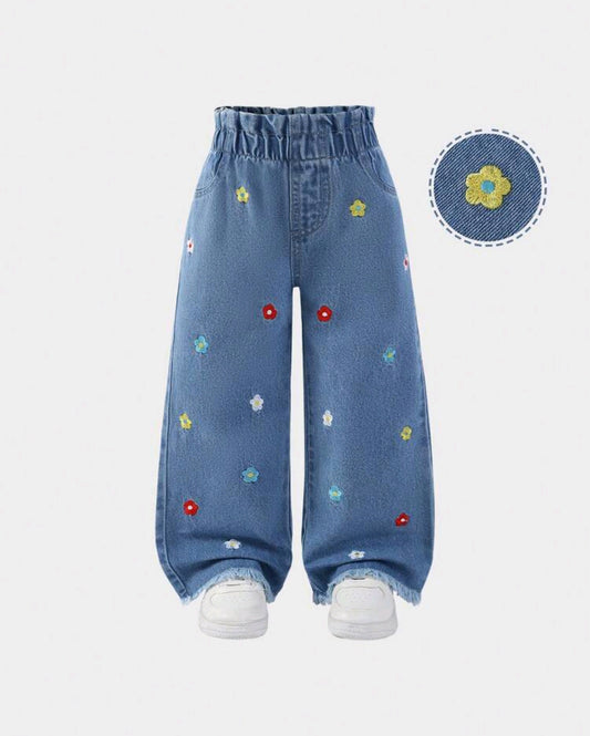Pantalón de Jeans con bordados de flores