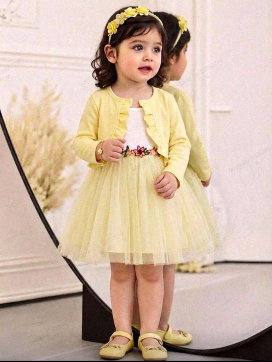 Vestido bebé de tiritas y tul + saquito