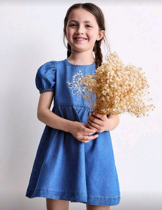 Vestido de jeans con mangas y bordados