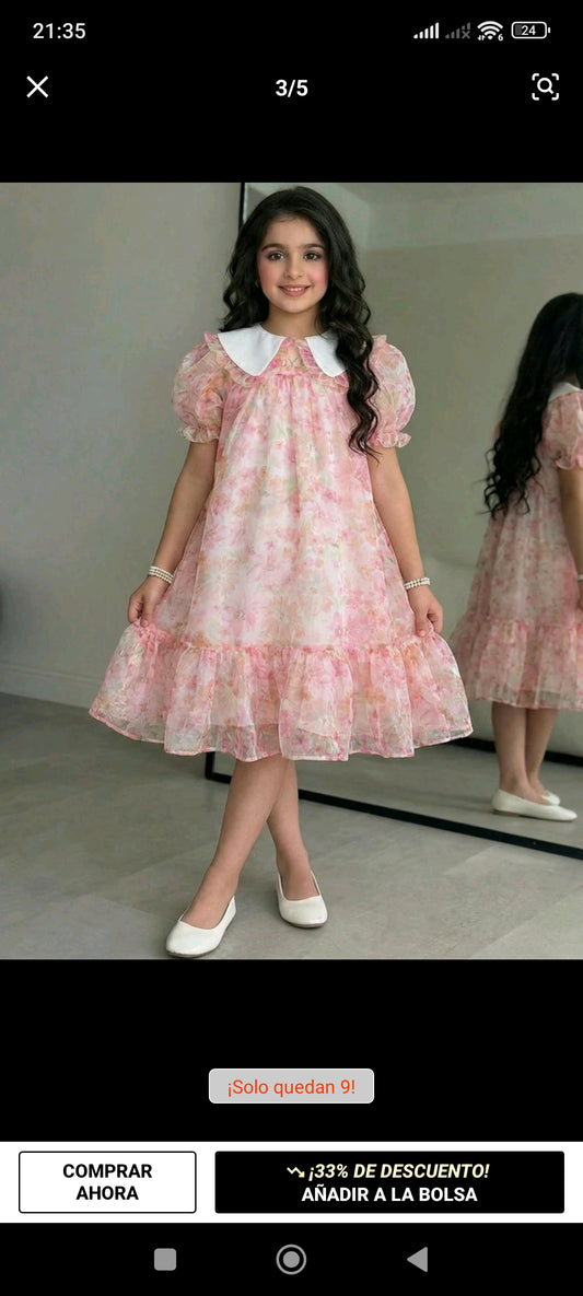 Vestido con Mangas y cuello floral