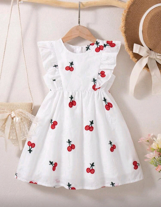 Vestido tipo broderie con bordados de cereza