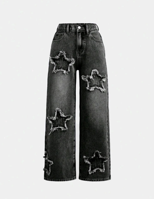 Pantalón de Jeans recto preadolescente, color negro desgastado