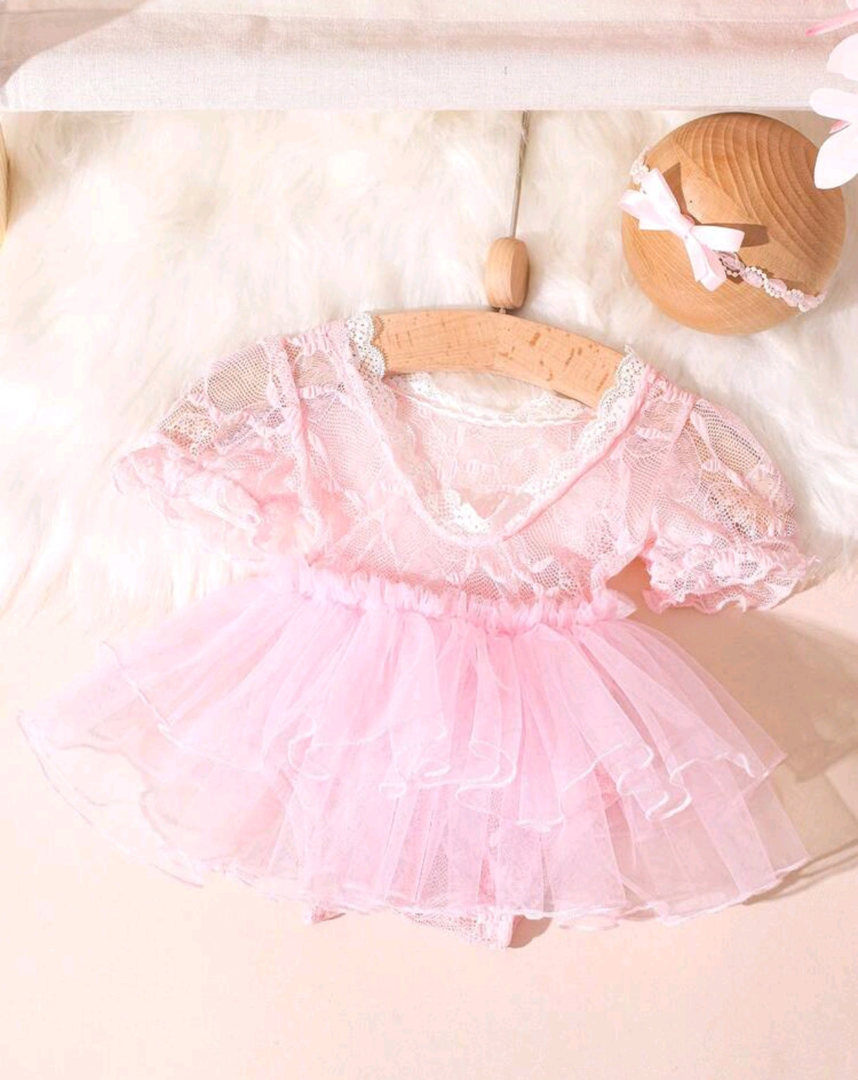 Body de renda RN para sesión de fotos + diadema