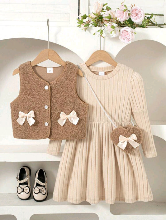 Chaleco+ vestido mangas largas+ bolsito