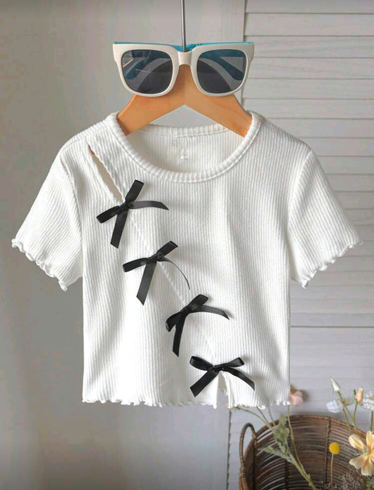 Blusa acanalada con detalles en moños