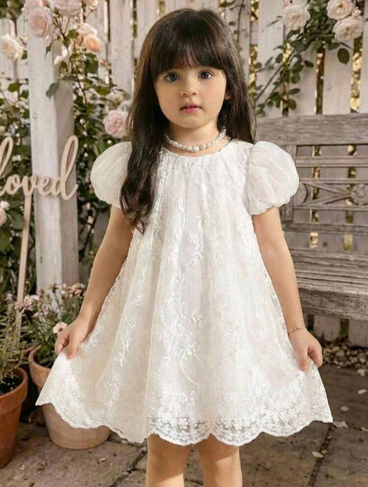 Vestido blanco de renda y mangas