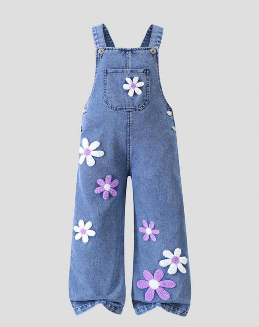 Jardinera de Jeans con bordados de flores lila