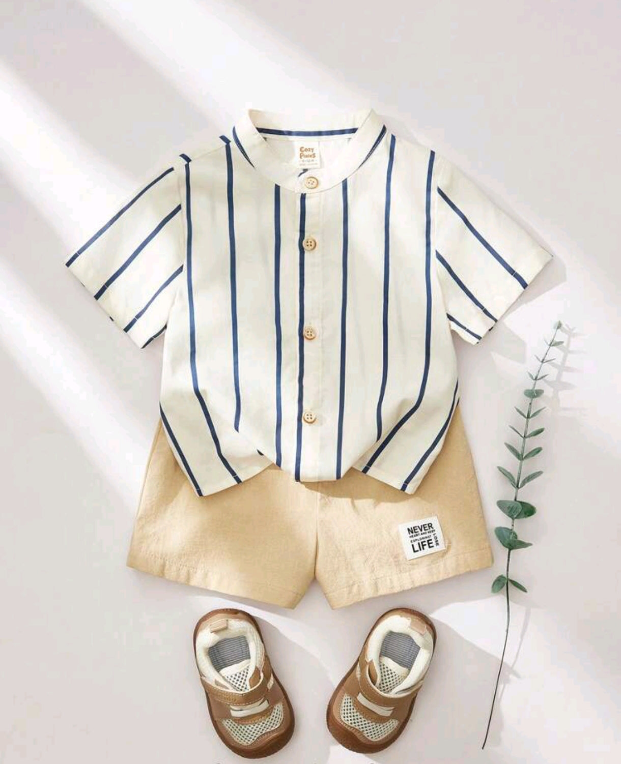 Camisa Beige a rayas + short