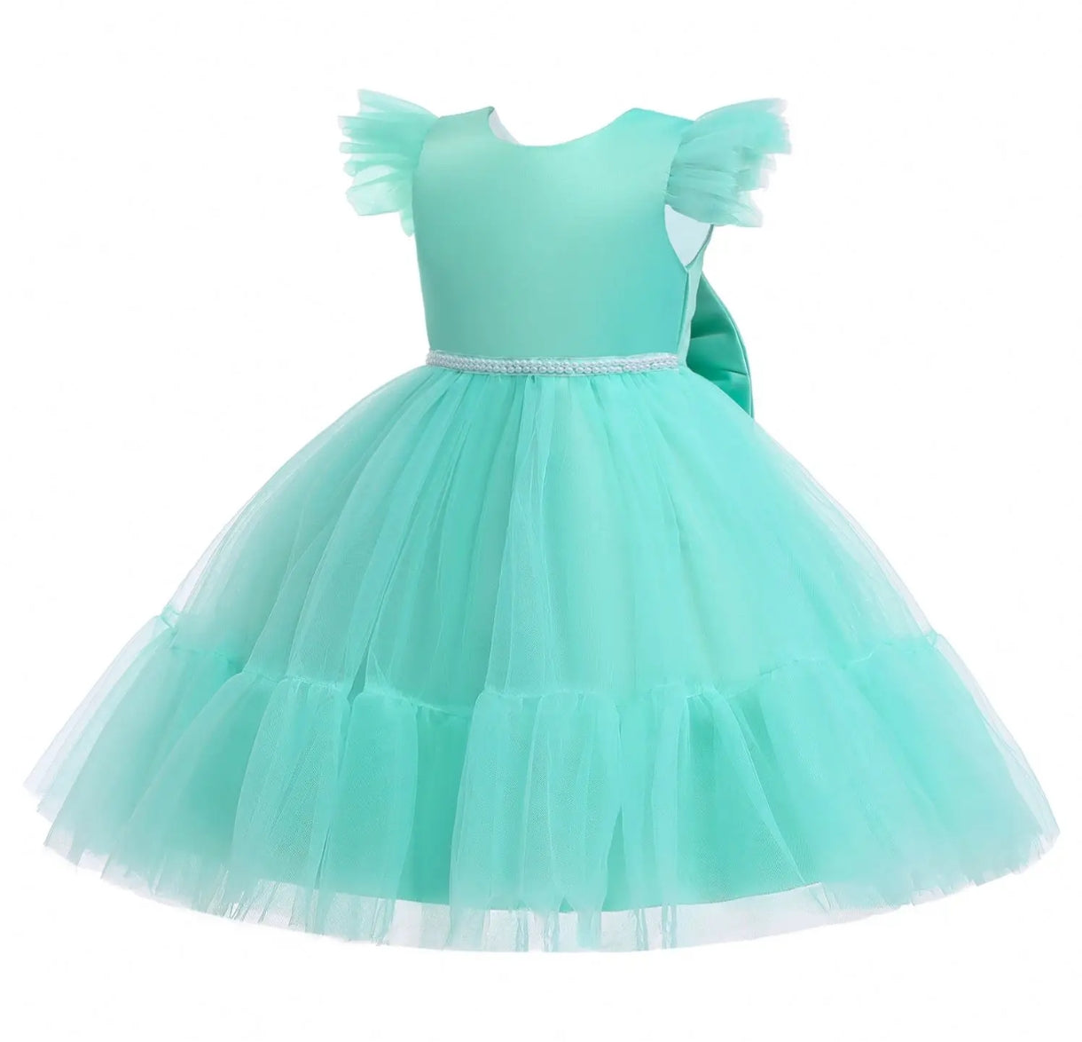 Vestido Elegante con tul y detalles de perlitas