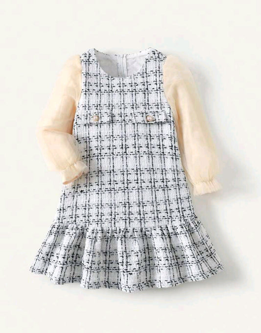 Vestido Chic Tweed de Mangas largas abullonadas