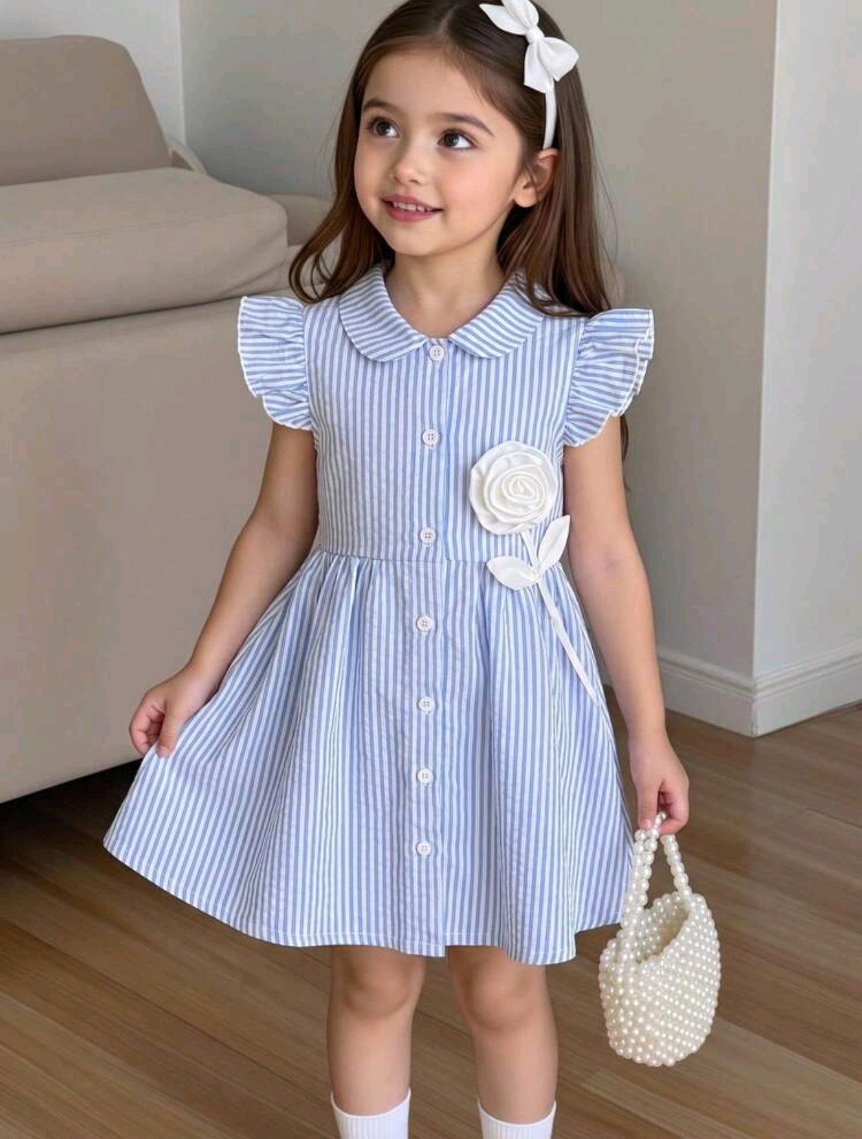 Vestido a Rayas con detalle en flor 3D