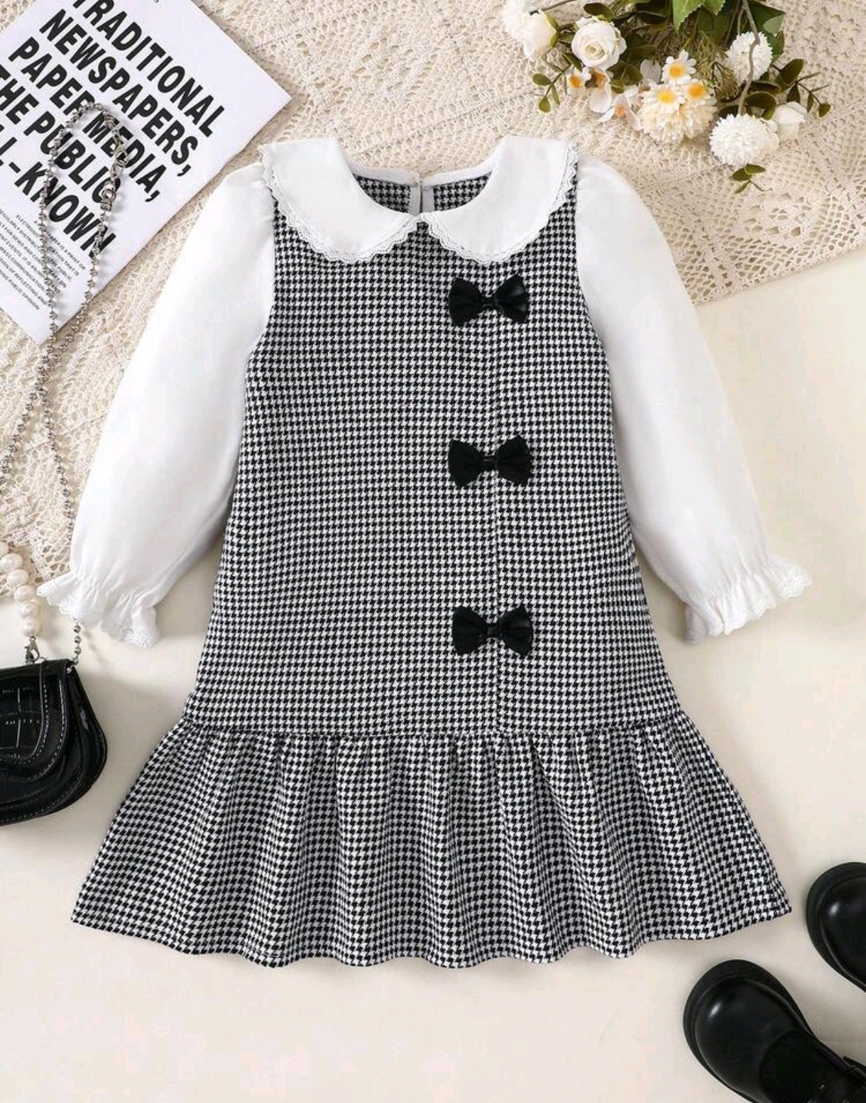 Vestido Chic mangas largas a cuadro