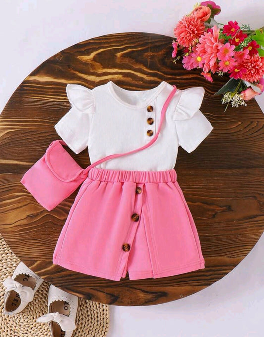 Blusa acanalada + short pollera + bolsito