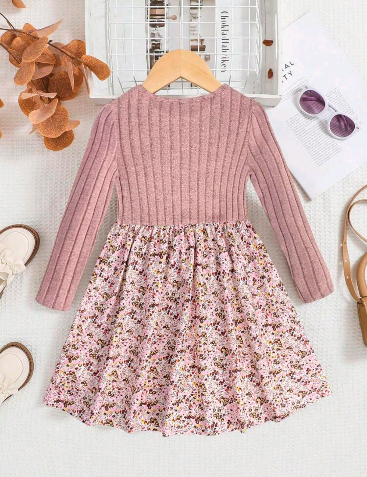Vestido Mangas largas rosa con estampado