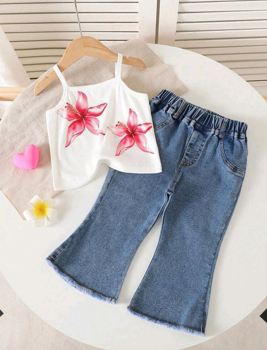 Blusa con tiritas + pantalón de jeans