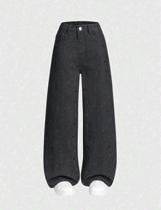 Pantalón de Jeans preadolescente Negro con detalles en corazón