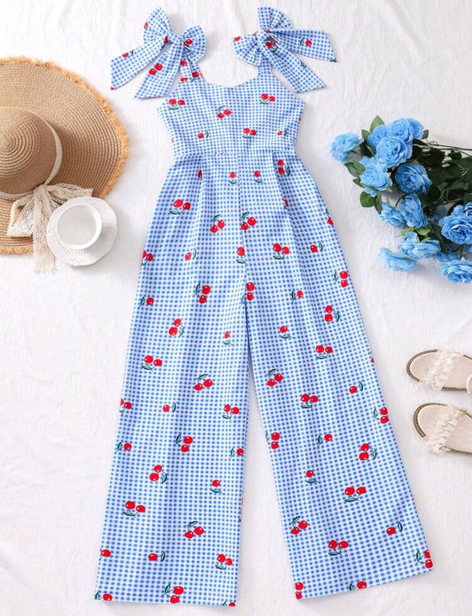 Enterizo para preadolescente con estampado a cuadros y cerezas