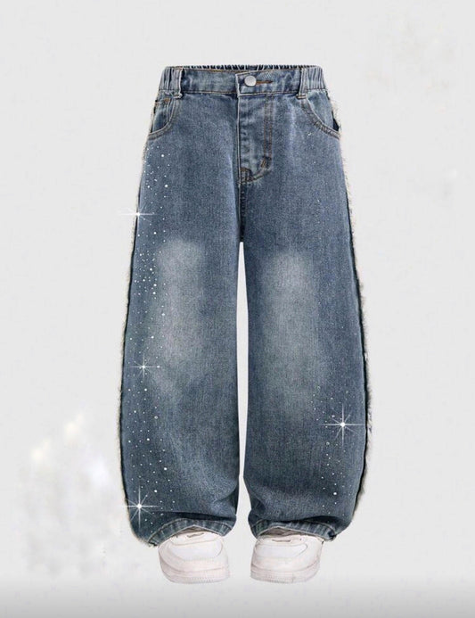 Pantalón de jeans con detalles de strass