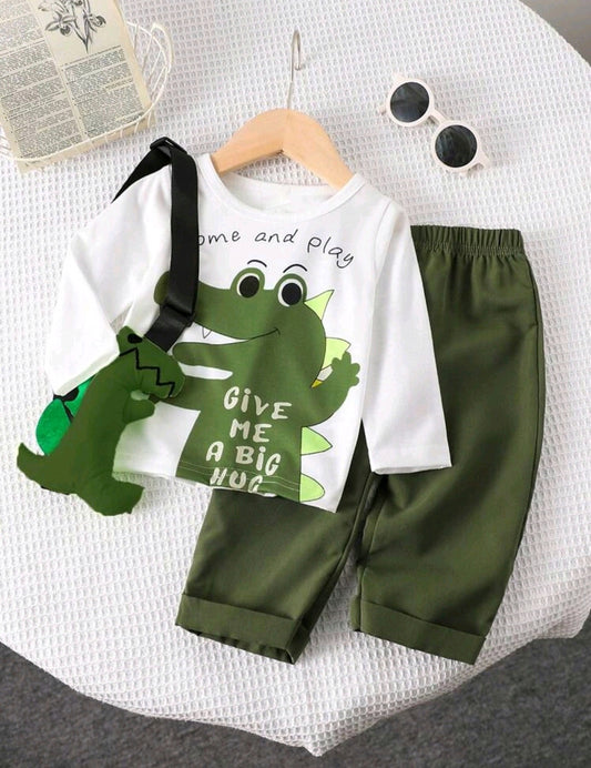 Mangas largas con diseño de dinosaurio+ pantalón ( no incluye accesorios)