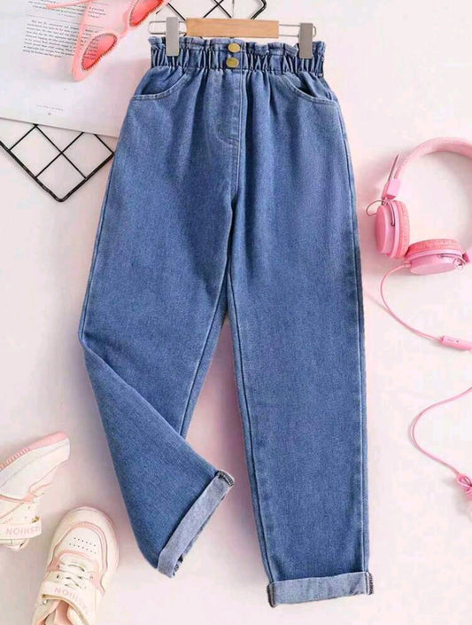 Pantalón de jeans anchos engomado en la cintura
