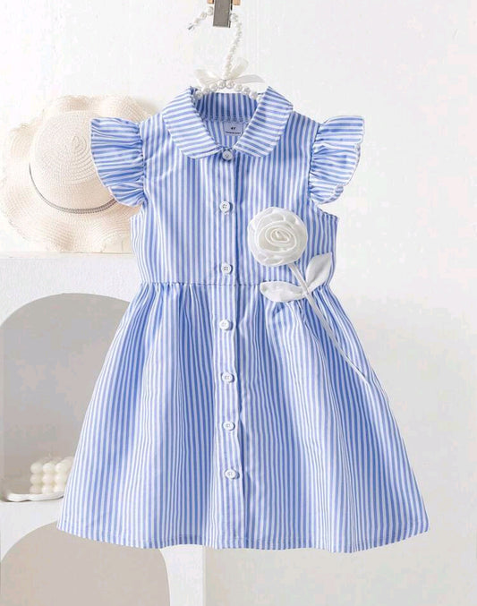 Vestido a Rayas con detalle en flor 3D