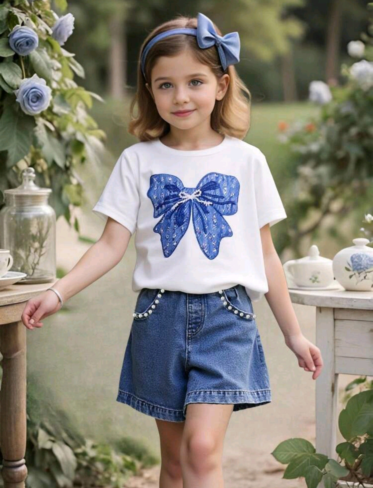 Remera con diseño de moño + Short de Jeans
