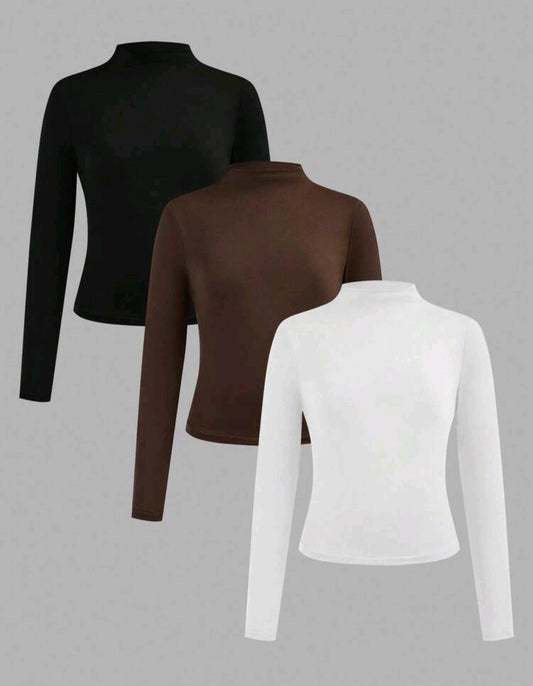 Mangas largas básicas con cuello, segunda piel