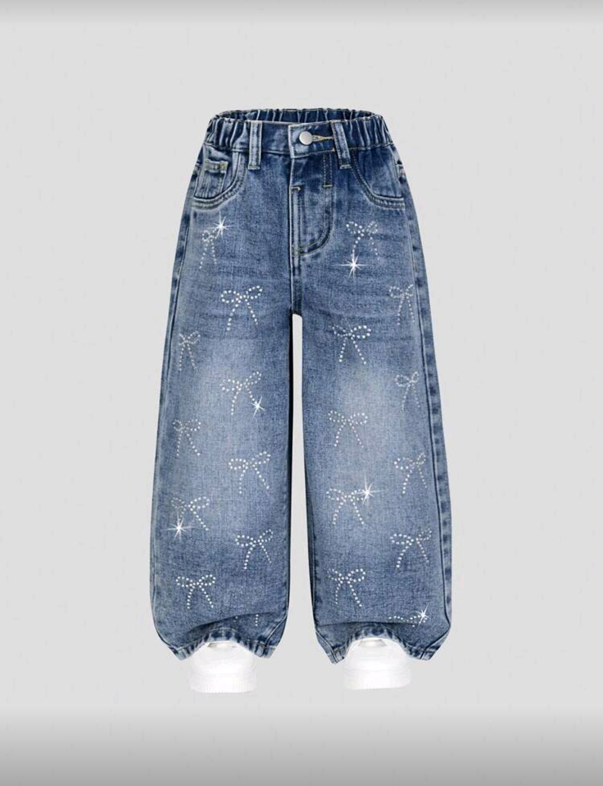 Pantalón de jeans wide leg con detelles en brillos