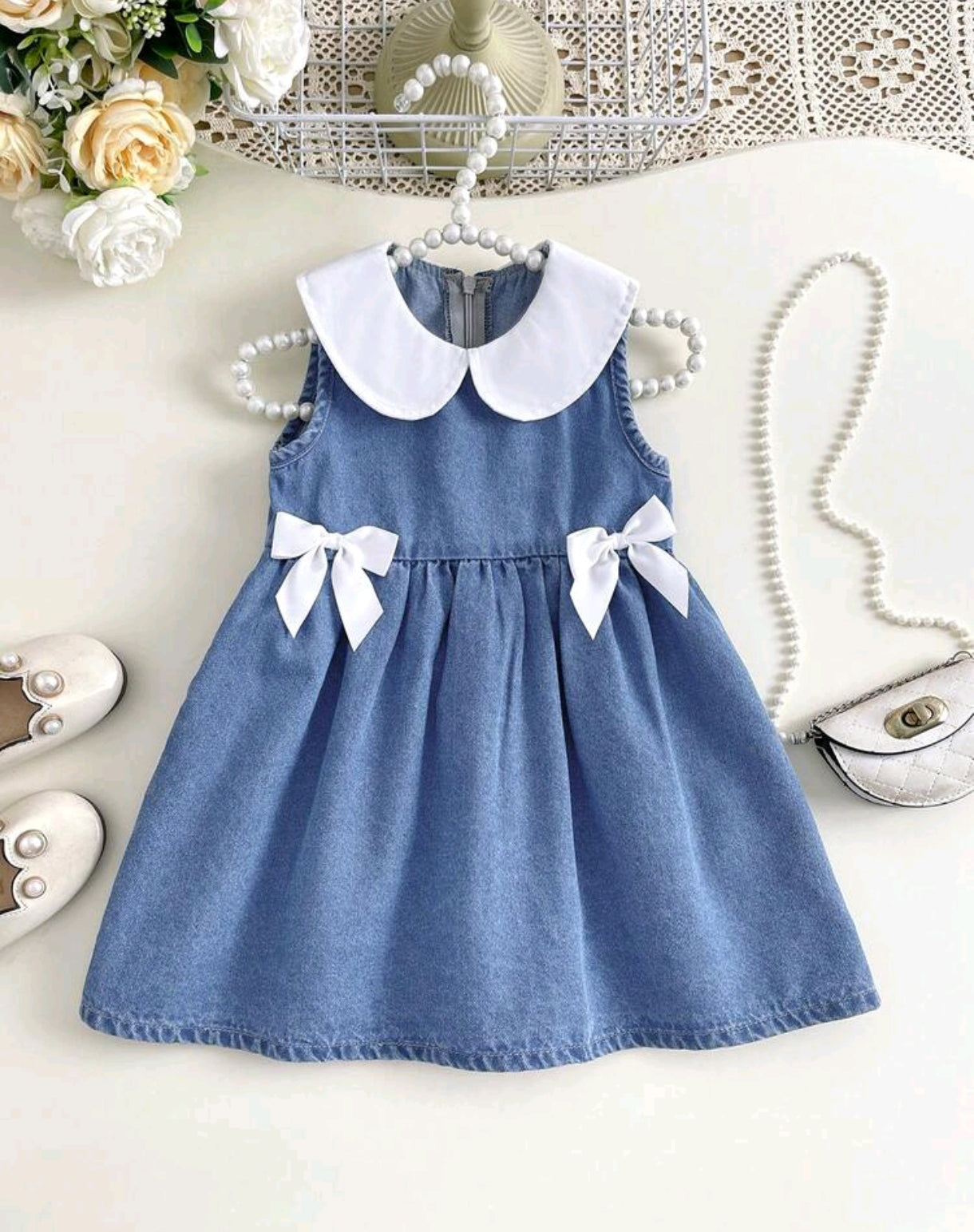 Vestido de Jeans bebe sin mangas con cuello