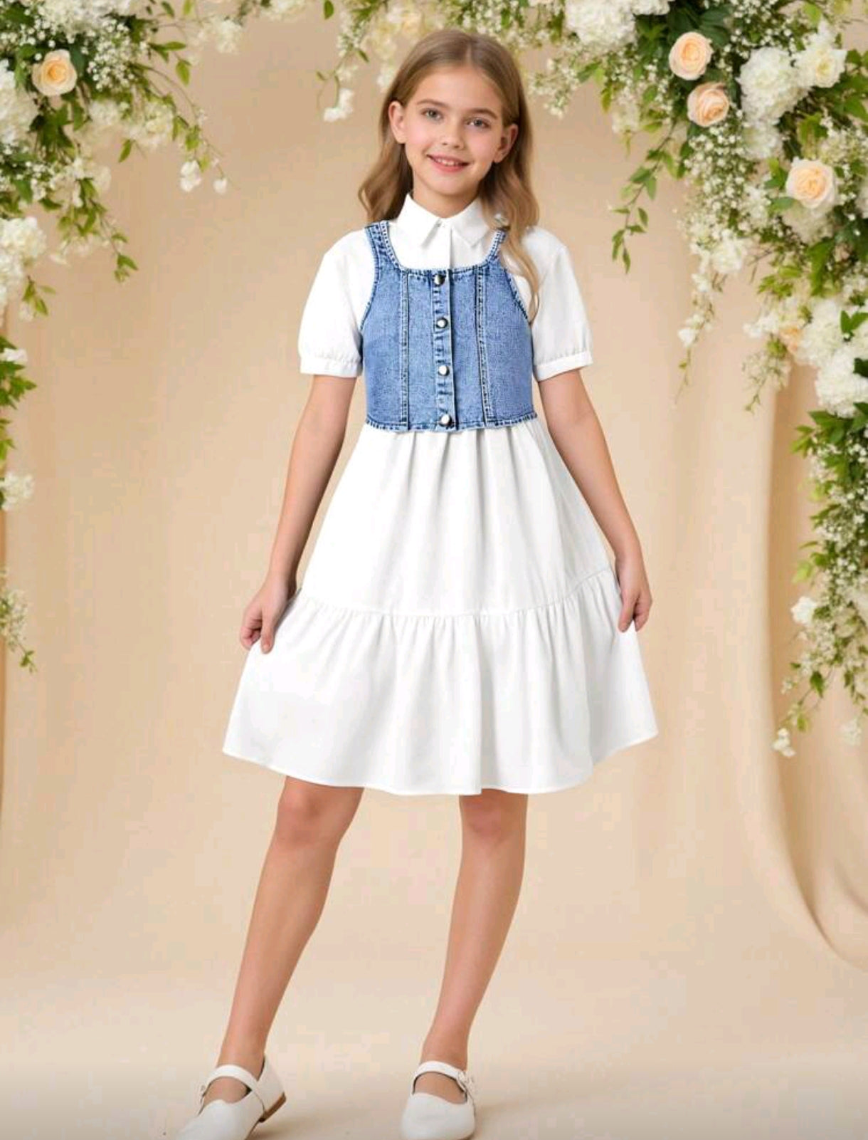 Vestido camisero + chaleco de jeans