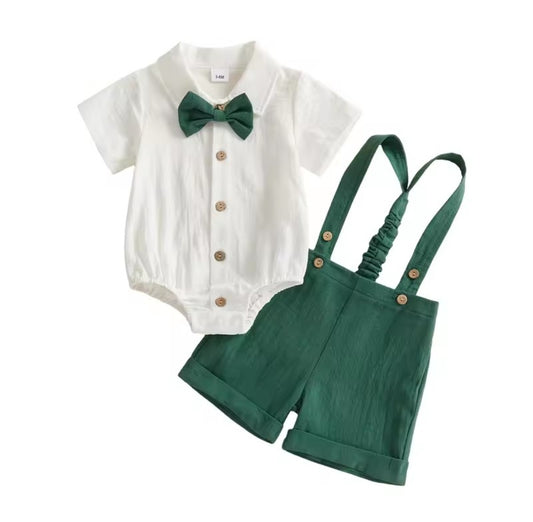 Body camisa con moño + short con tirantes
