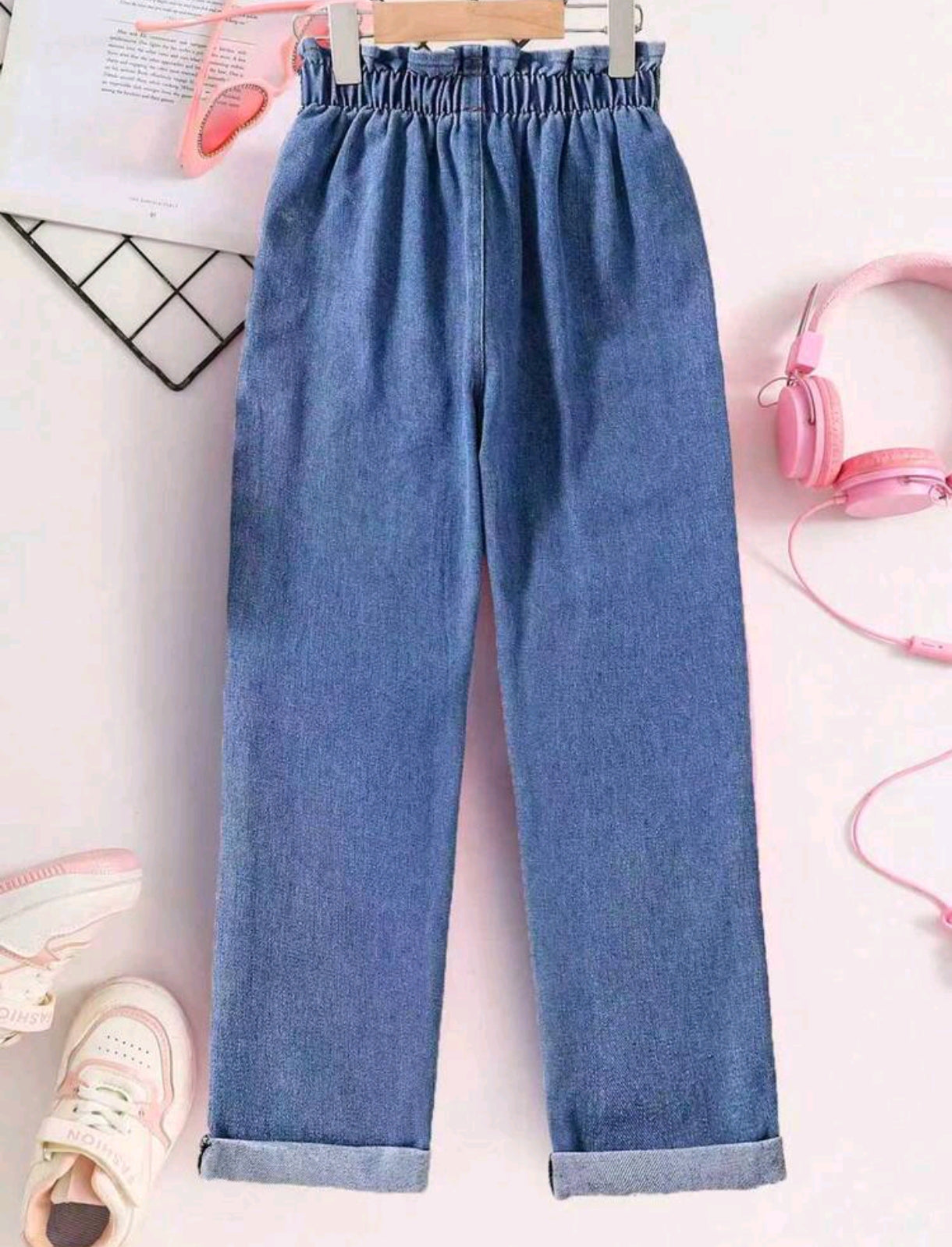 Pantalón de jeans anchos engomado en la cintura