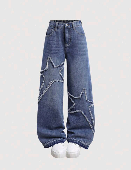 Pantalón De jeans wide leg con diseño de estrellas