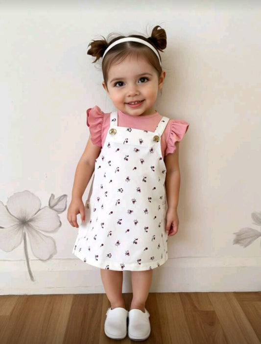 Blusita + vestido jardinera con diseño de flores