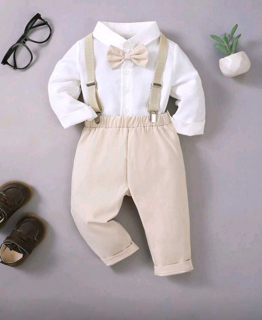 Camisa mangas largas con moño + pantalón + suspensorio