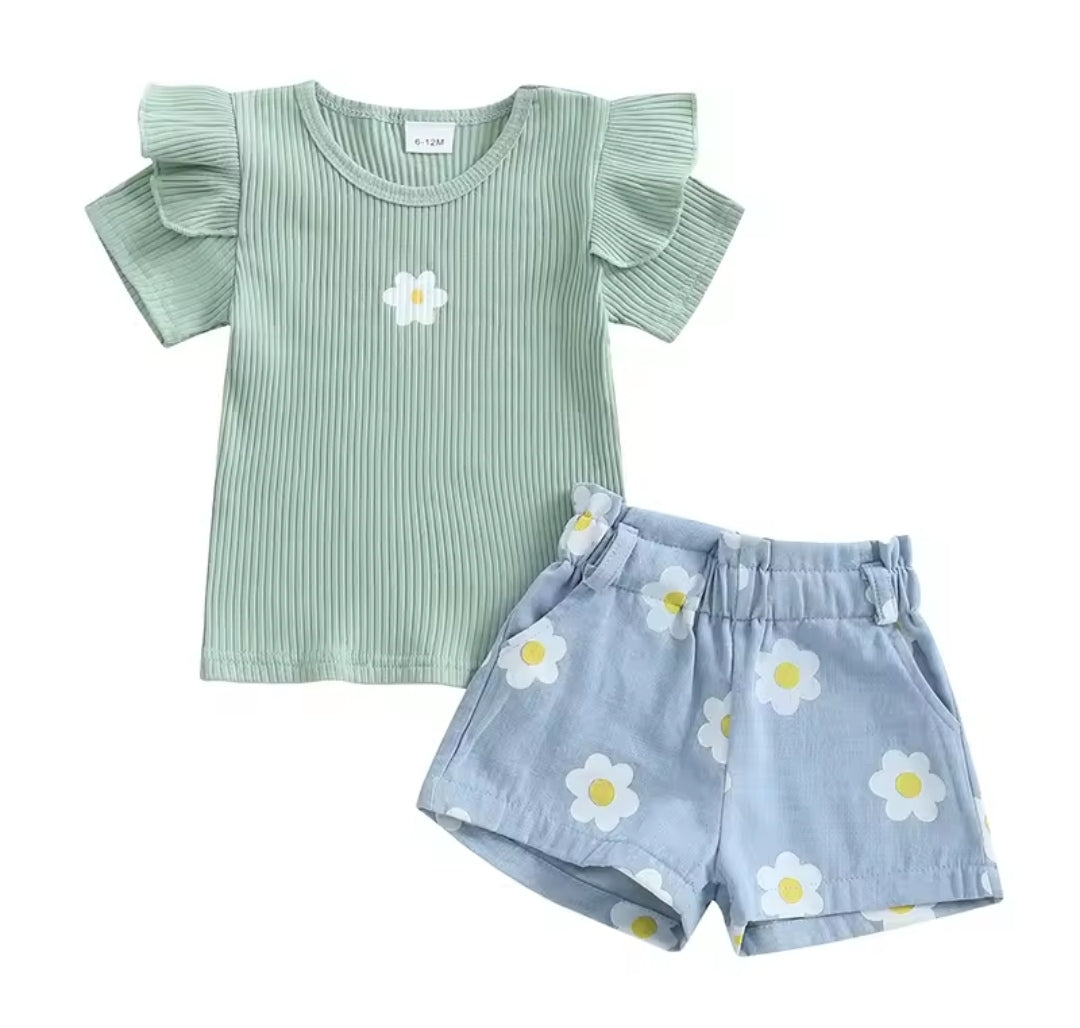 Blusa acanalada+ short de jeans floral